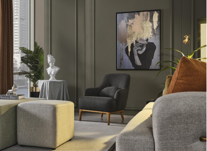 Sessel Ohrensessel Modern Stoff Wohnzimmer Polyester Grau Design Sitz